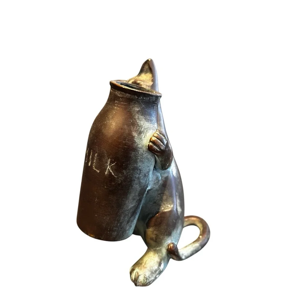 Vintage San Pacific intl‎ Bronze Cat With Milk Bottle
